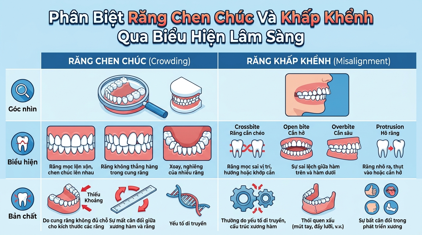 Phân Biệt Răng Chen Chúc Và Khấp Khểnh Qua Biểu Hiện Lâm Sàng